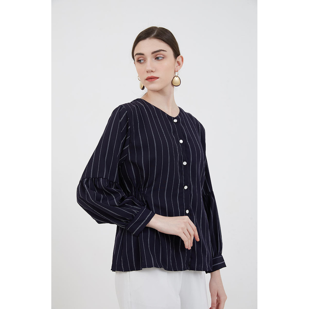 Berrybenka - Atasan Blouse Wanita Sophie Murila Puff Blouse-Navy