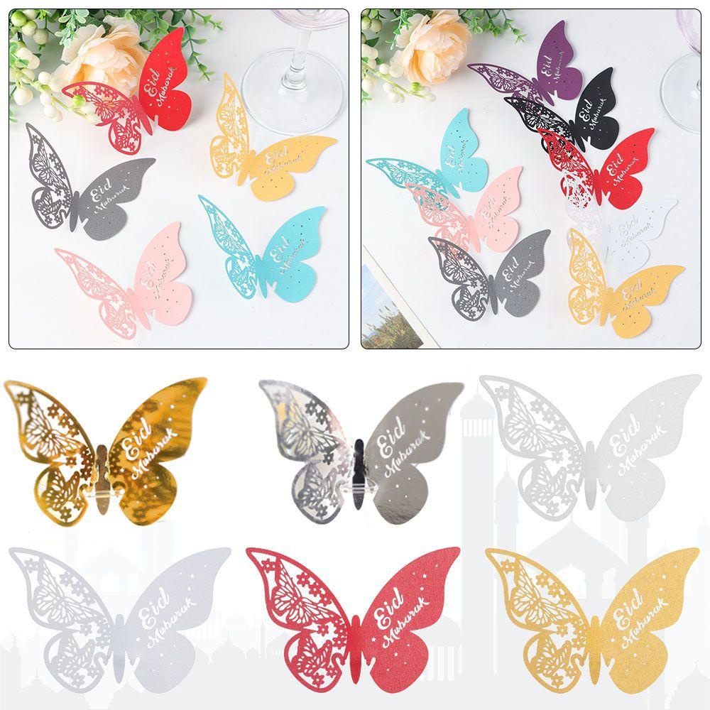 R-flower 25pcs Butterfly Cup Card Dekorasi Rumah Ramadhan Kareem Hollow Butterfly Stiker Dinding