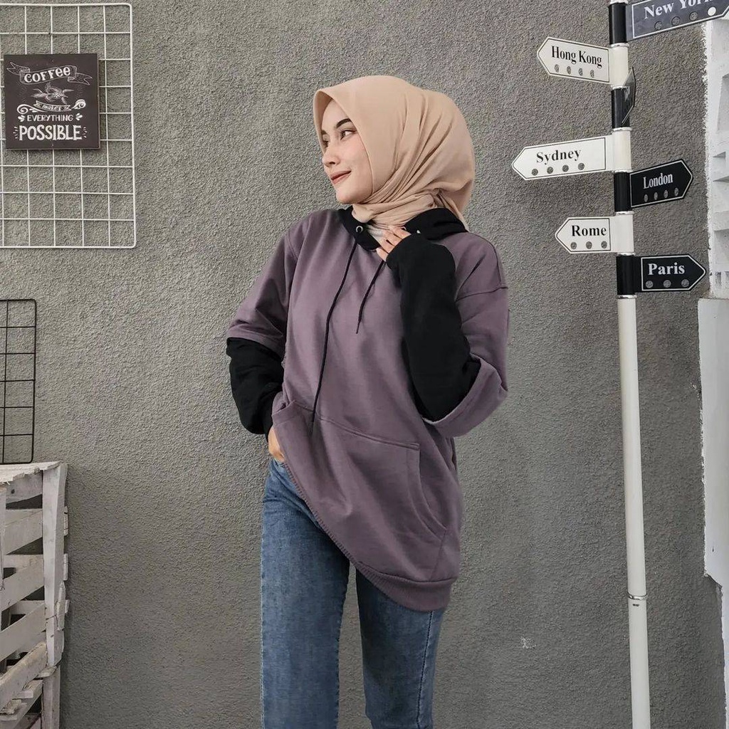 COMBINE Hoodie Oversize Sweater Pria Wanita Outerwear Polos 2 Tone Jacket OOTD Casual Korean Style