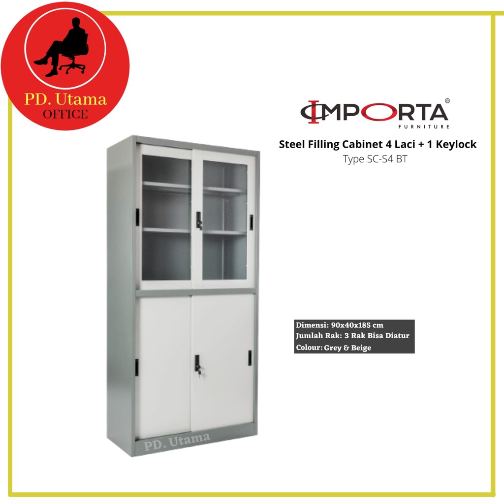 Filling Cabinet Steel 4 Laci+ Keylock Importa SC-S4 BT Lemari Kabinet