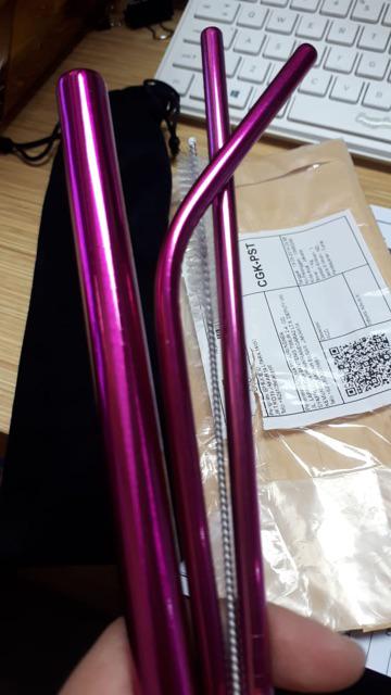 Readystock !!! Sedotan Stainless Straw 1set 5 Pcs Pink Termurah New Normal