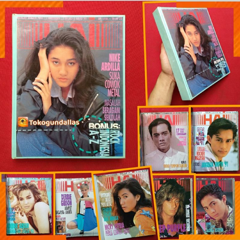 Majalah Hai Bundel Tahun 1991,isi 8 edisi,Cover nike ardilla,nicky astria,debbie gibson,joe lynn tur