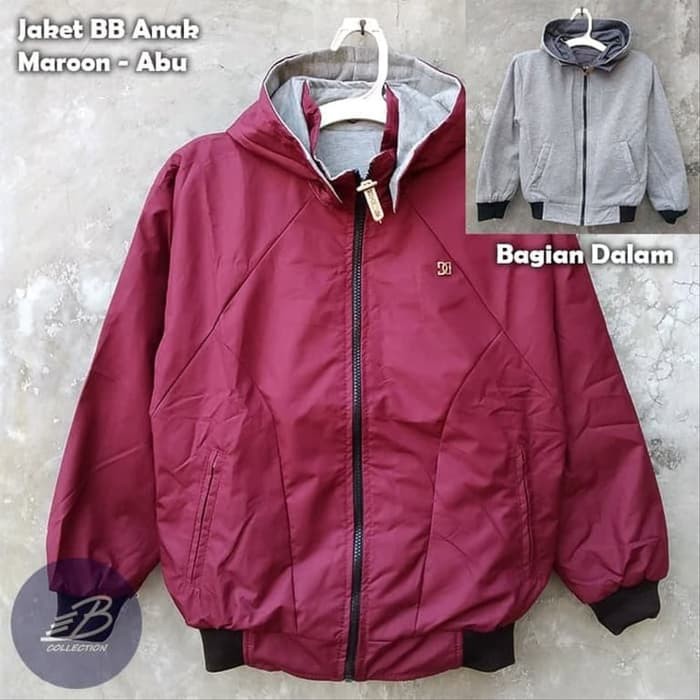 ORIGINAL JAKET ANAK  / JAKET BOLAK BALIK ANAK / JAKET PARASUT 2IN1 ANAK CEWE COWO HITAM DALAM ABU REALPICT