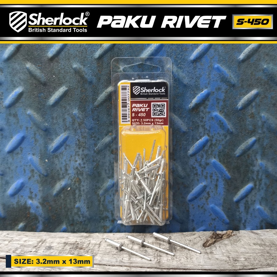 Paku Rivet Sherlock S - 450 size 3,2 mm x 13 mm (isi +/- 50 pcs)