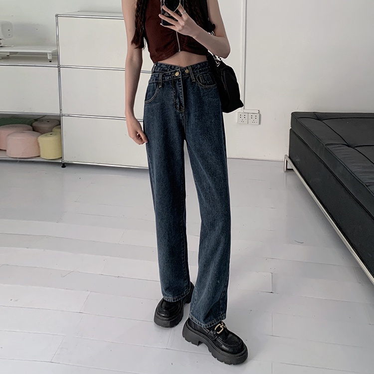 【xiaozhainv】Korean Style High Waist Loose Celana Jeans Wanita