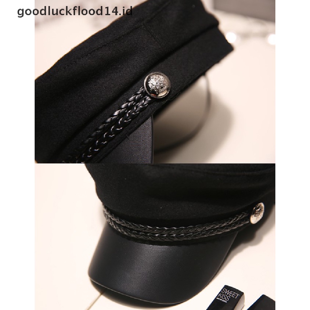 [OOID] Leather Military Hat  Sailor Hats Flat Top Captain Cap Travel Cadet Hat ID