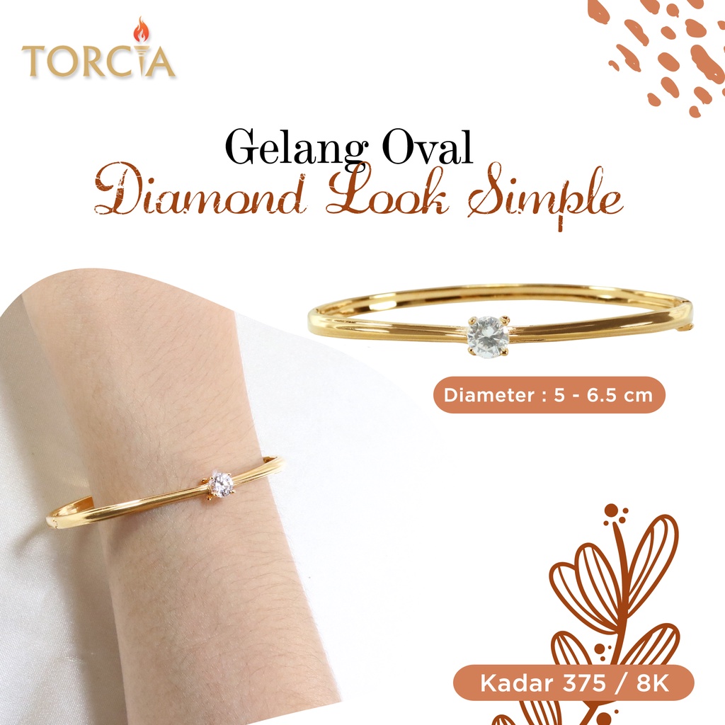 Gelang Oval Emas Asli Diamond Look Simple Kadar 375 Torcia