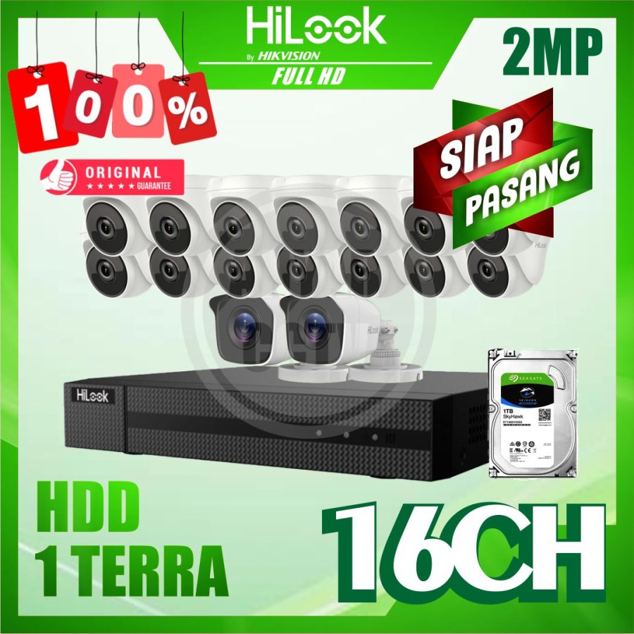 Paket CCTV HiLook by Hikvision 2MP 16 Kamera HDD 1TB Siap Pasang