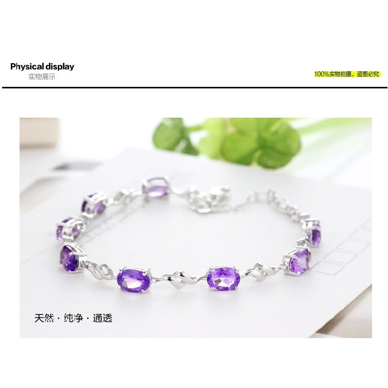 Gelang Amethyst Bahan Stainless Steel 925 Silver Plated Gaya Korea Untuk Wanita