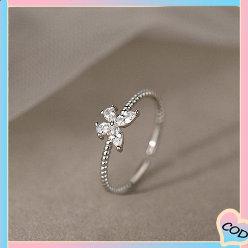 COD❤️ Cincin Model Terbuka Desain Kupu-Kupu Aksen Berlian Untuk Wanita-A.one