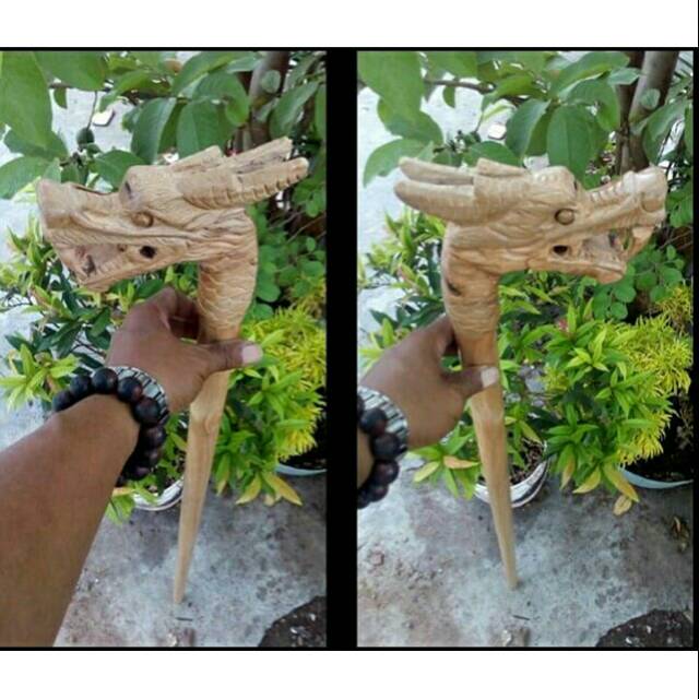 Tongkat jalan kayu bertua BIDARA ARAB ukir kepala naga