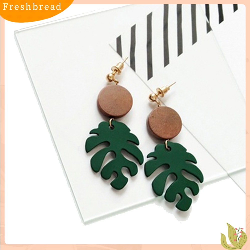 [TERLARIS]Bohemian Wooden Monstera Leaf Dangle Women Stud Earrings/Ear Clips Jewelry Gift