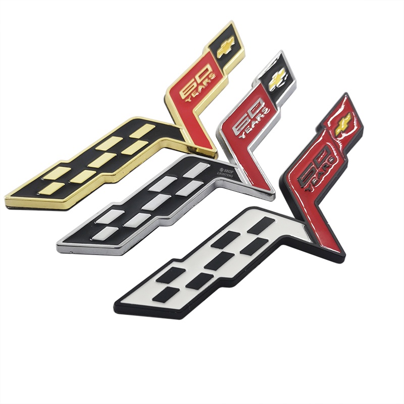 1pc Stiker Emblem Logo Chevrolet 60 YEARS Bahan Metal Untuk Bagasi Belakang Mobil