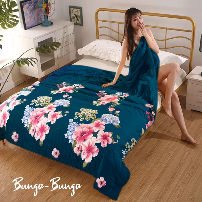 COD - Selimut Bulu Halus Ukuran  175x125cm Motif Dewasa-Bunga-bunga