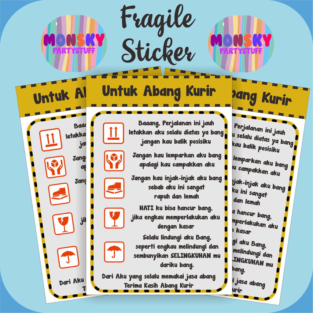 

(100 PCS) Paket Sticker FRAGILE ABANG KURIR / Sticker Catatan Pak Kurir