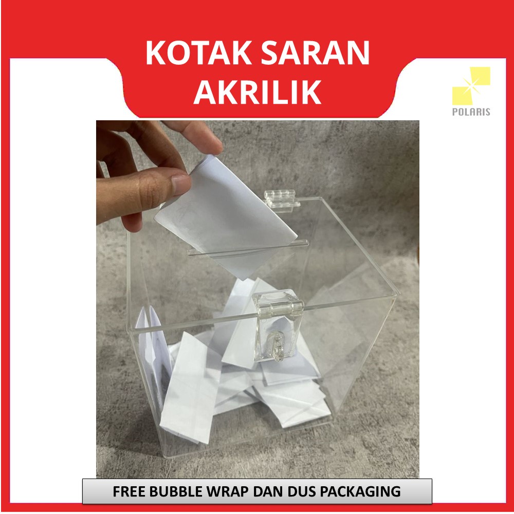 KOTAK SARAN ACRYLIC KOTAK TEMPAT SURVEY GANTUNG - BOX ANGKET/VOTING AKRILIK  BOX WADAH SARAN DINDING - 15x12x15 CM