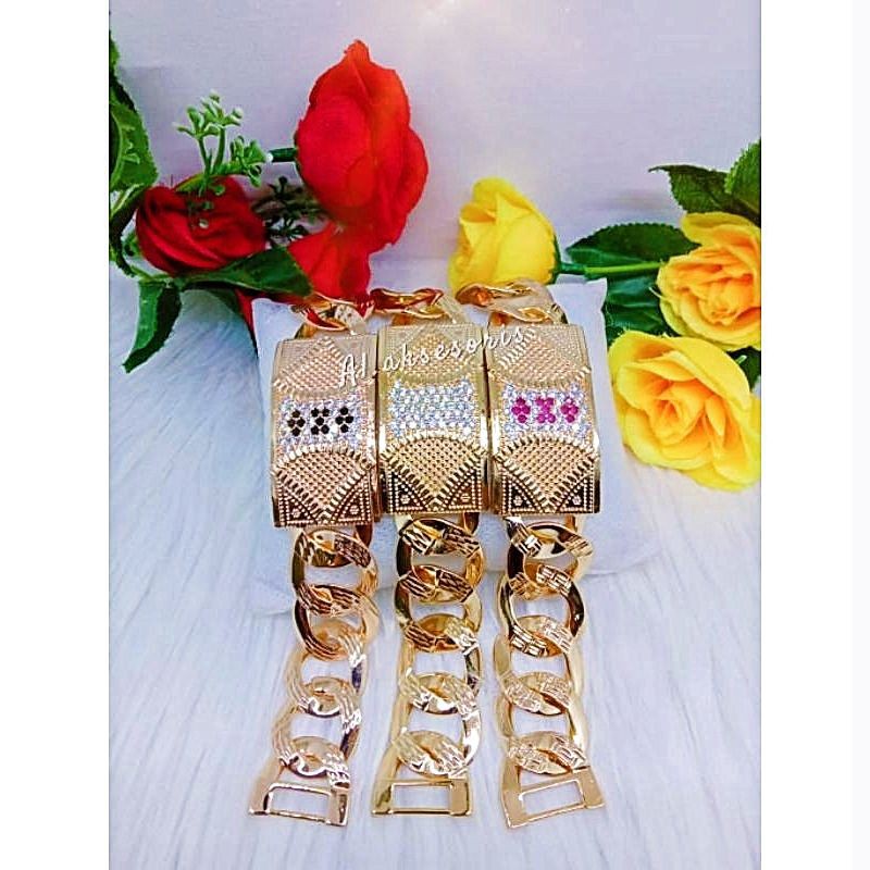 Gelang Xuping Lapis Emas 24k Rantai Plat Permata Mewah .