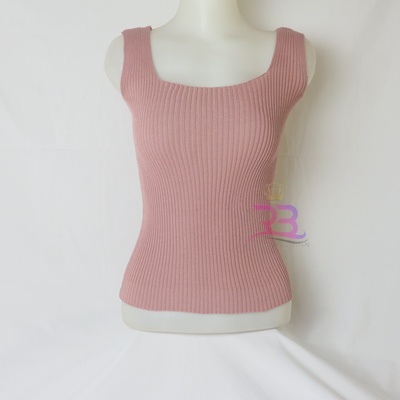 Tank Top Wanita Pakaian Atasan tanktop cewek korea rajut square neck-DUSTY PINK