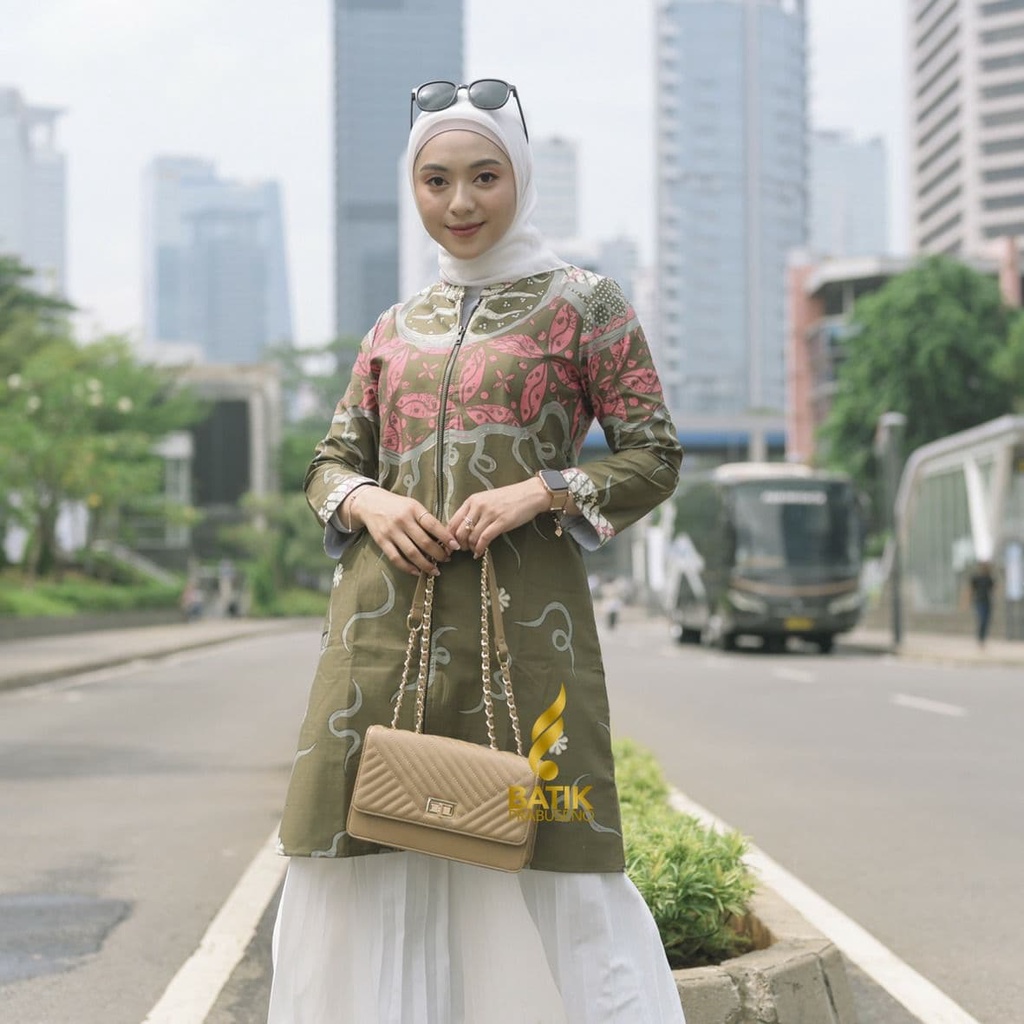 Tunik MONA Batik Wanita Prabuseno Original Ori Modern Lengan Panjang Jumbo Atasan Batik Kerja Busui 