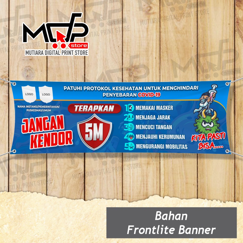 SPANDUK BANNER 2 X 1 M  PROKES TERAPKAN 5M PROTOKOL KESEHATAN COVID19 MDPRINTSTORE