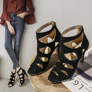 LS1764 sepatu hitam fashion sepatu cewek heels suede murah 