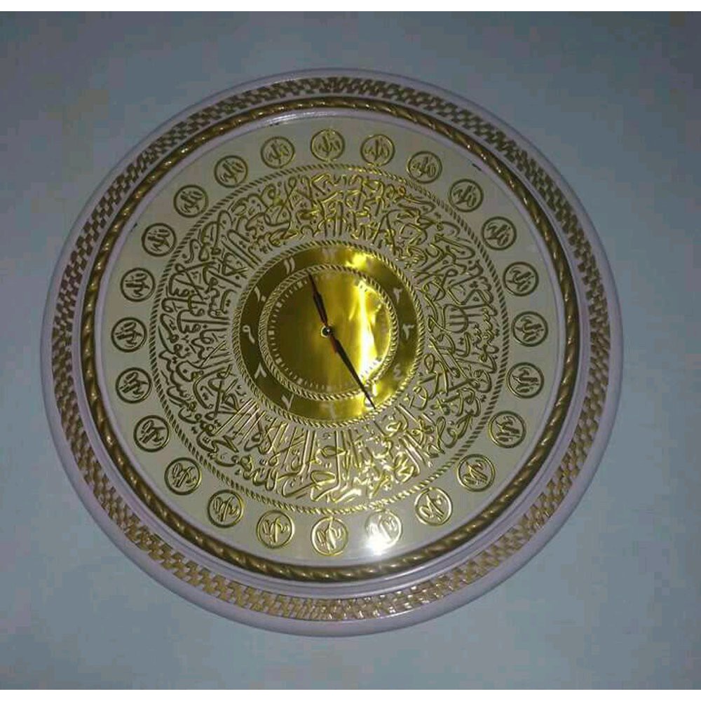 kaligrafi jam dinding ukir emas mewah