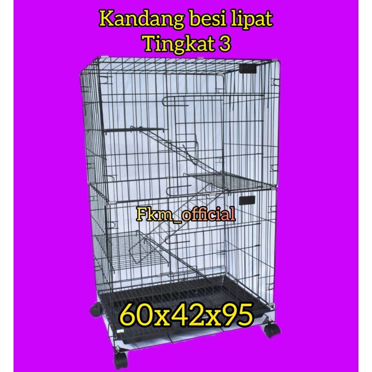 KANDANG KUCING 3 TINGKAT BESI TEBAL 60x42x95