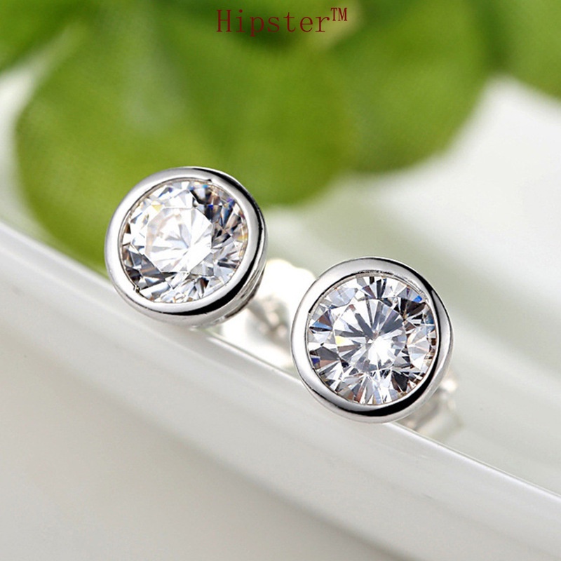 Trendy Single Diamond Imitation Moissanite Stud Earrings Plated Pt950 Platinum Can Carve Writing