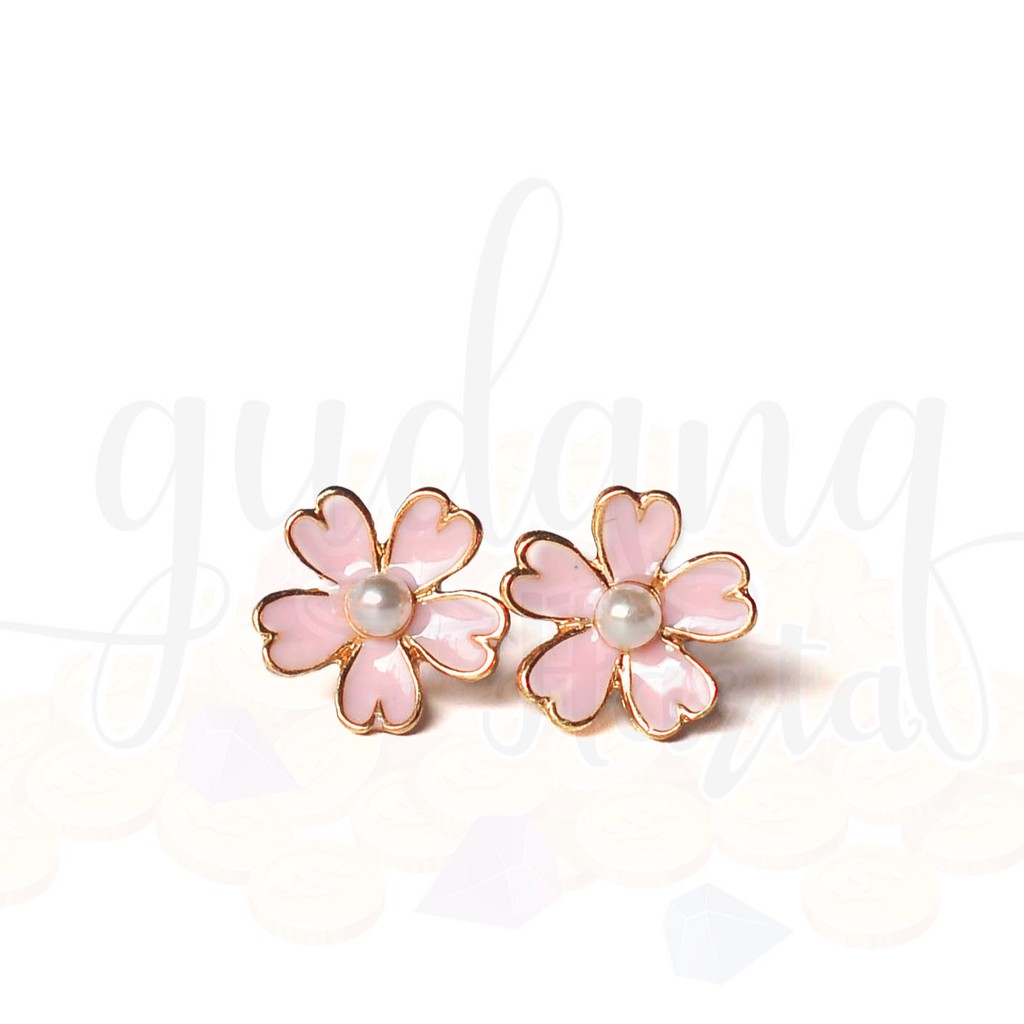 Anting Stud Anting Jepit Wanita Simple Pink Sakura Lucu Cantik Unik GH 203451