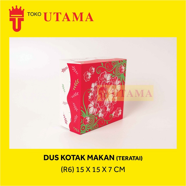 R6 15 x 15 x 7 CM Dus Makan Motif Teratai Merah Nasi Kue Dos Box Kotak