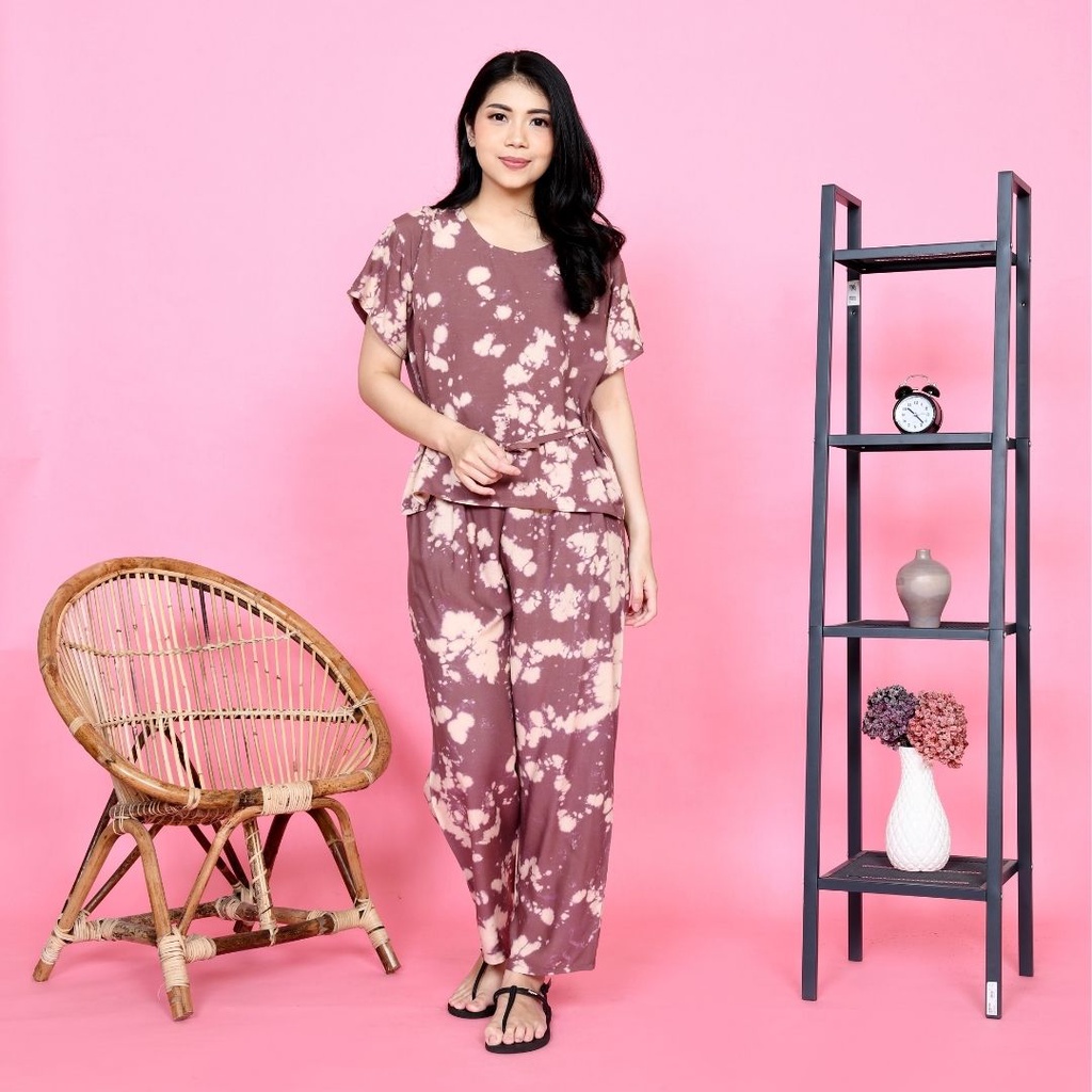 Daster Babydoll Panjang Bali-SET TIE DIE PLUM