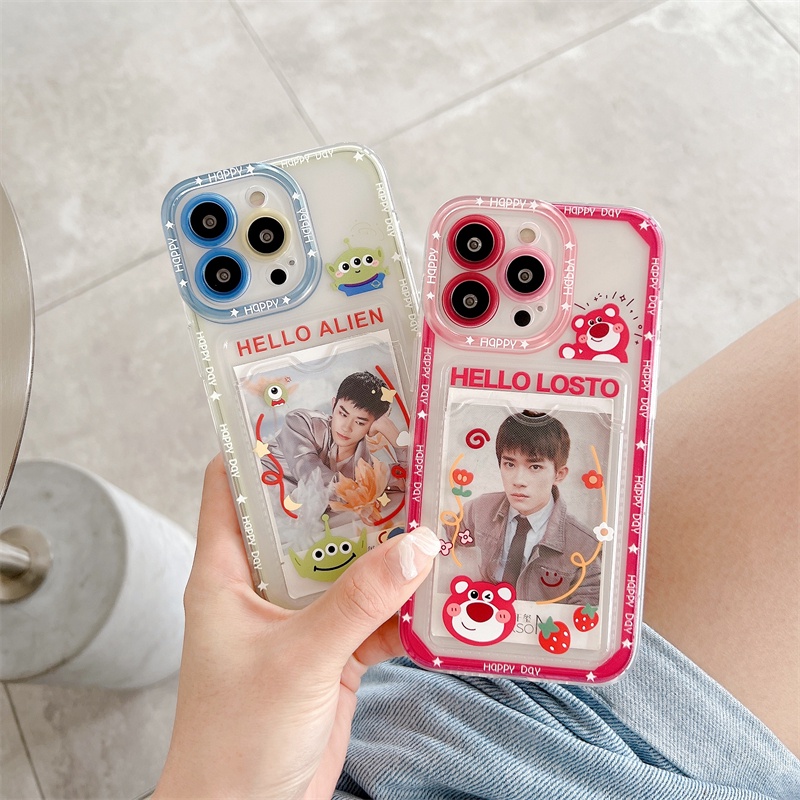 Soft Case Pelindung Transparan Desain Monster Beruang Strawberry Untuk iPhone 12 13 Pro MAX 11 X XR XS MAX 7 8 Plus