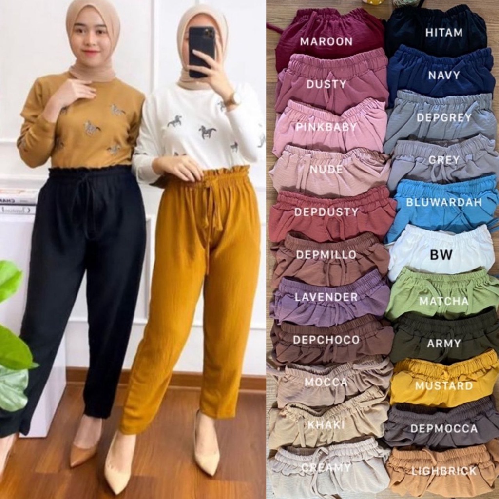 Binar Collection MB 02- Celana Pensil baggy Pants Wanita XL dan 3L Jumbo dewasa / Celana Jumbo Ibu katun Crinkle adem nyaman Celana kerja / harian / santai murah