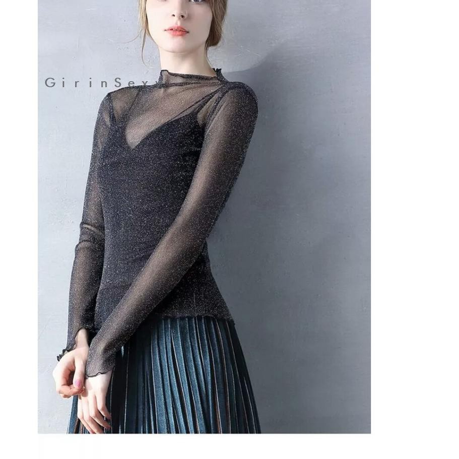 DNC Sheer Top Baju Transparan Wanita Baju Korea Import