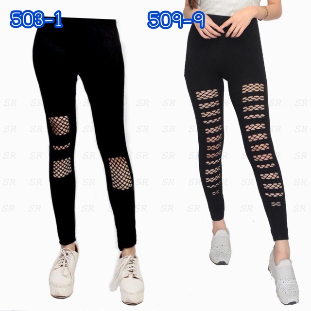 Legging Panjang Ripped Fishnet Bolong Jala Import Wanita