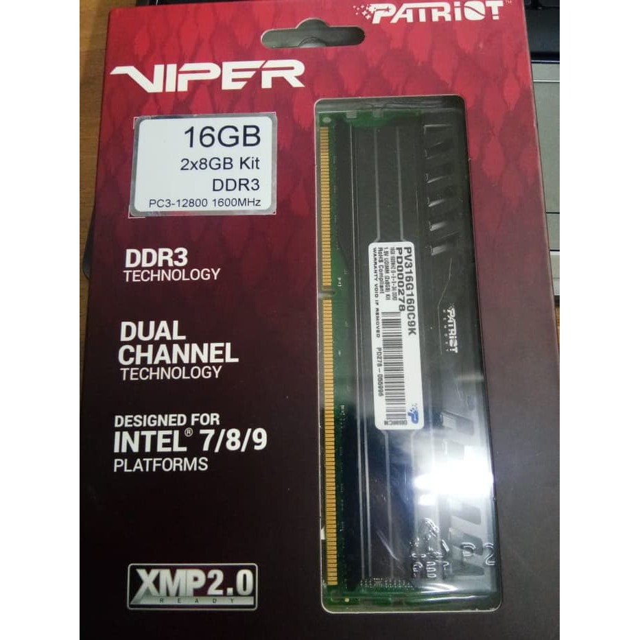 "Patriot VIPER DDR3 16GB 2x8GB PC 12800 1600Mhz"