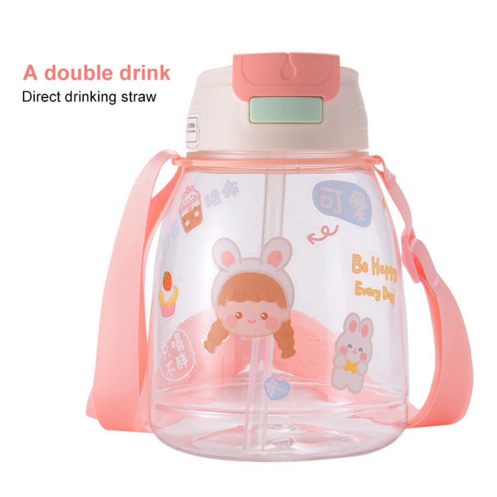 Botol Minum Anak Big Belly Children Cup Bottle + Sticker / Cangkir Air Minum Besar 1100ml + Sedotan + Tali