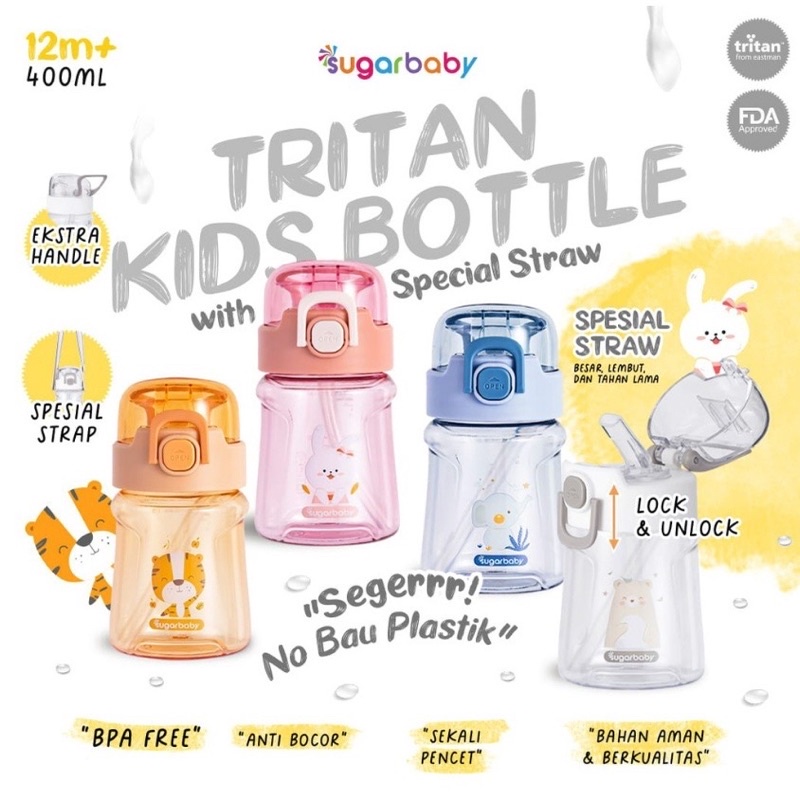 Sugarbaby Tritan Kid Bottle 400 ml with Special Straw Botol Minum Anak Sugar baby tritan