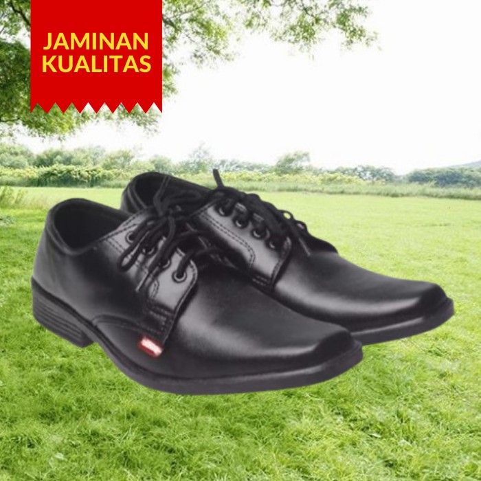 Sepatu kerja pria formal/sepatu pantofel hitam polos /sepatu kulit sintesis tali
