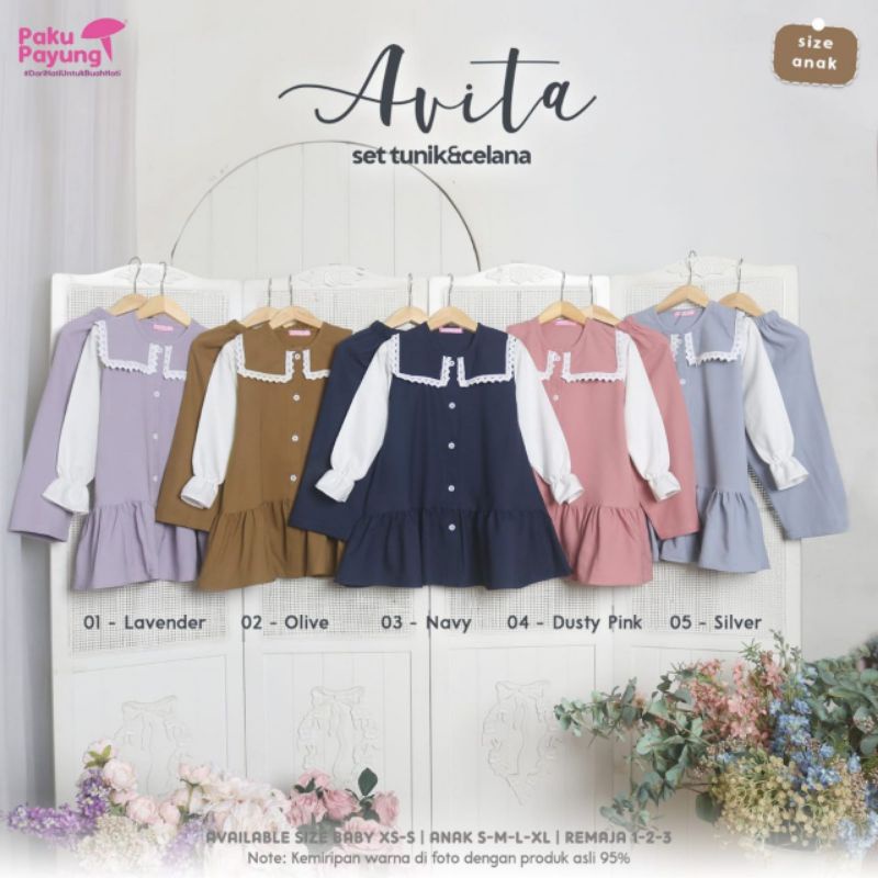 BAJU GAMIS TUNIK AVITA BY PAKU PAYUNG SET KERUDUNG
