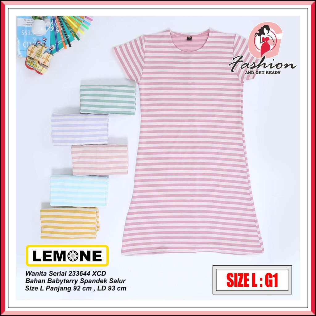 LARGE - LEMONE DRESS BASIC CASUAL GARIS LD 93 CM | DASTER LENGAN PENDEK MURAH BABYTERRY SIZE L