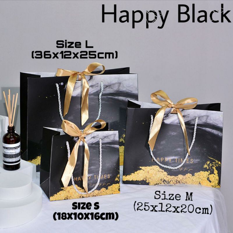 

10pcs paperbag Happy Black ,Kado / Tas Kertas Hadiah, Gift Bag , Goodie Bag ,