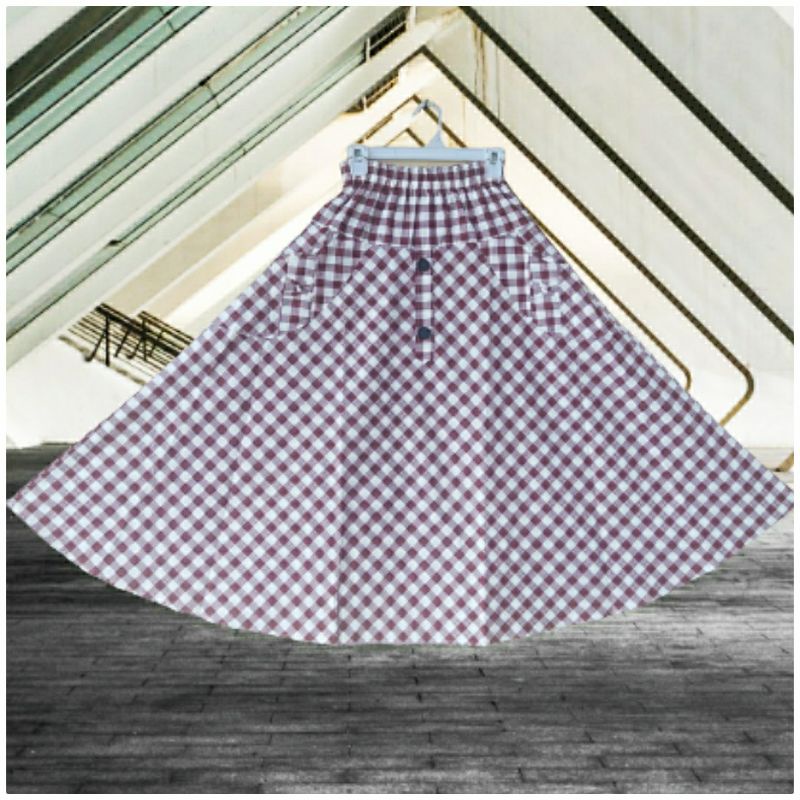 ROK PAYUNG KOTAK/MAXI SKIRT/ROK PAYUNG PANJANG/KLOK LEBAR-maroon ktn