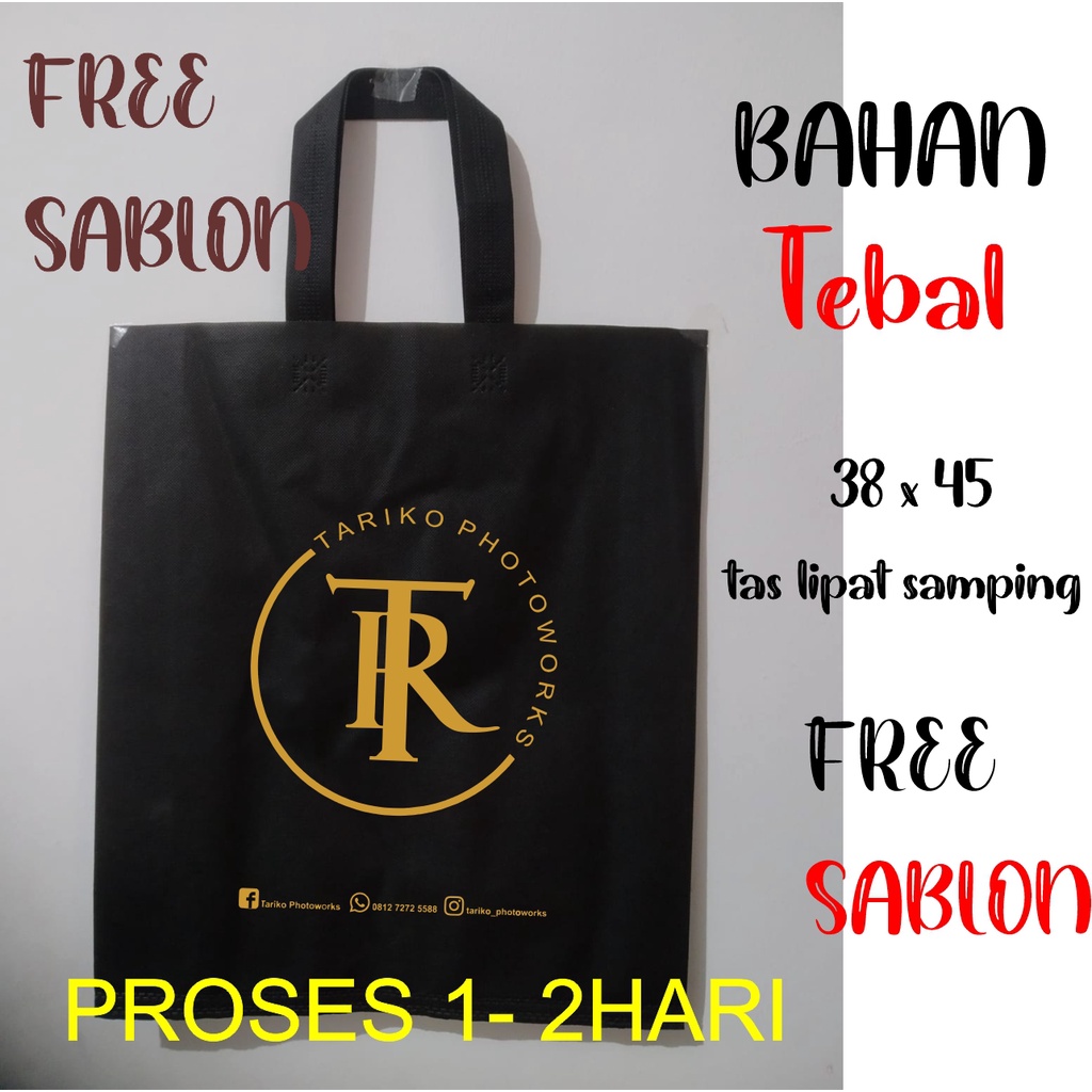 

Tas spundbon sablon 38x45X10 tali sablon goodybag spunbond 75gsm tas promosi tas belanja