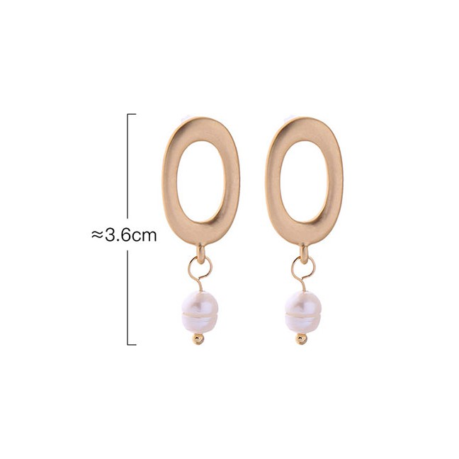 LRC Anting Tusuk Fashion Gold Geometric Oval Artificial pearl S925 Silver Needle Stud Earrings D4193