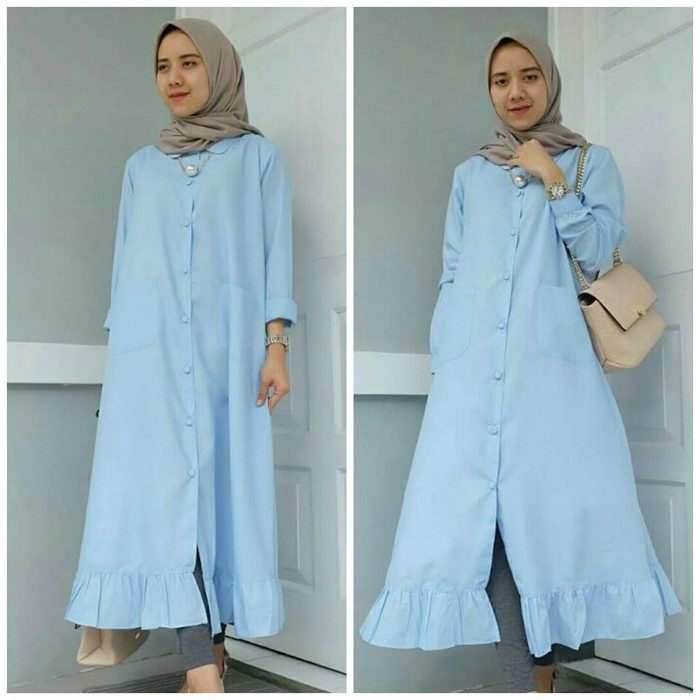 Promo Tunik Lovelyn Biru muda  Baju Muslim Wanita Busana Muslim Modern Limited