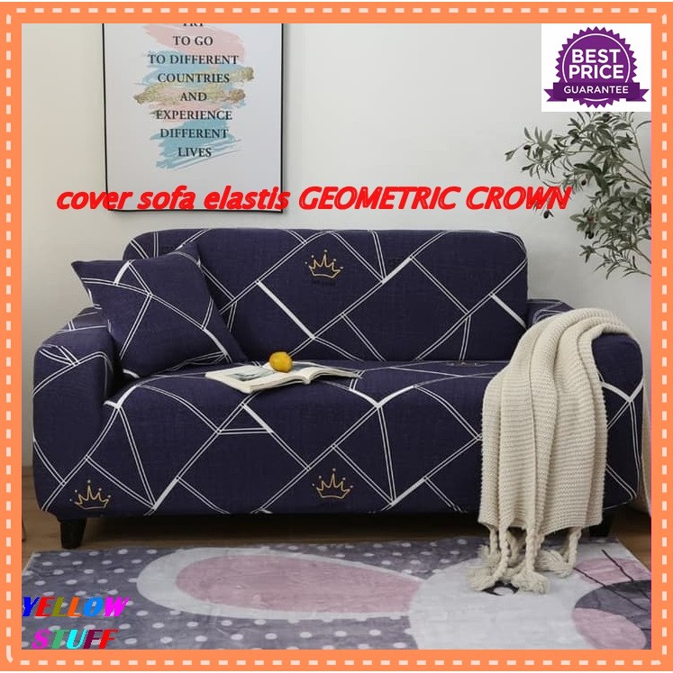 COVER SOFA ELASTIS SARUNG KURSI SOFA GEOMETRIC CROWN COVER SOFA 123 SEATER PENUTUP SOFA COVER KURSI