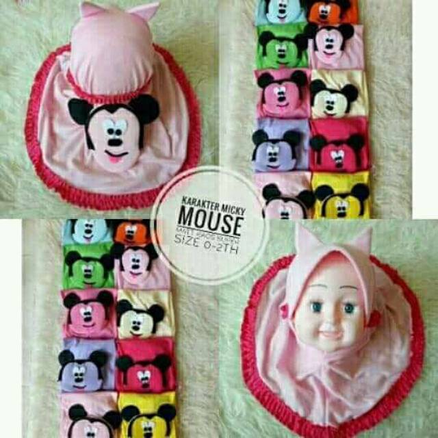 JILBAB BAYI KARAKTER MICKEY MOUSE || Jilbab instan kaos || kerudung anak bayi murah lucu