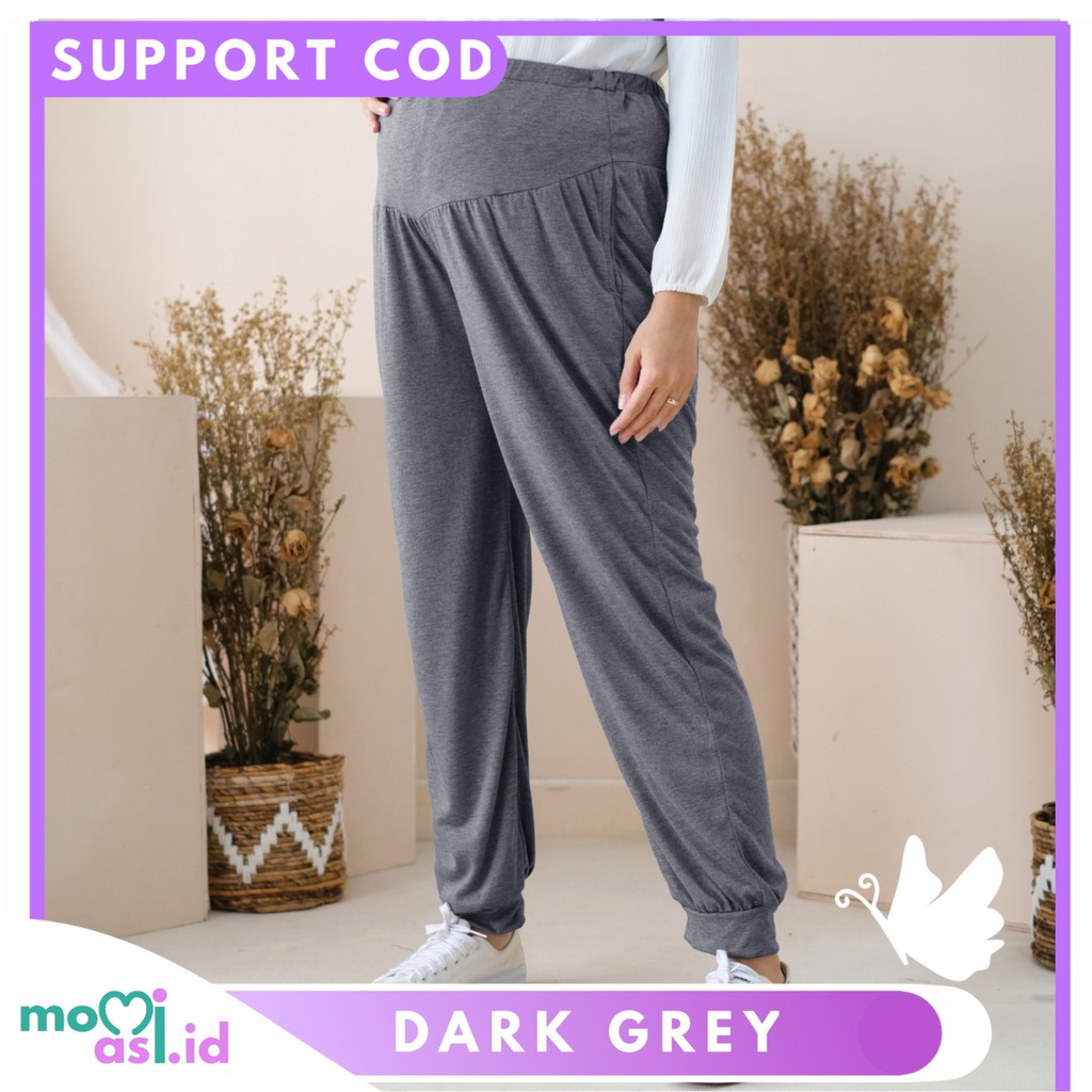 Momiasi - Celana Ibu Hamil Maternity Pants Fashion Wanita Bumil Kekinian Premium Dark Grey