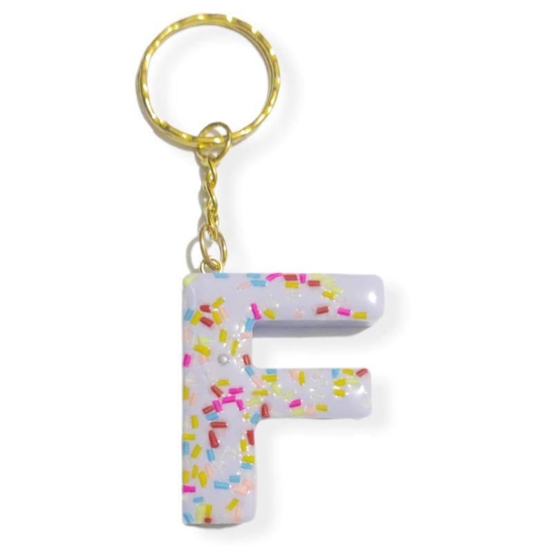 Gantungan Kunci Inisial Resin Huruf Initial Pastel Sprinkles Meses Series Keychain